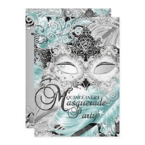 Silver Teal Sparkle Mask Masquerade Quinceanera