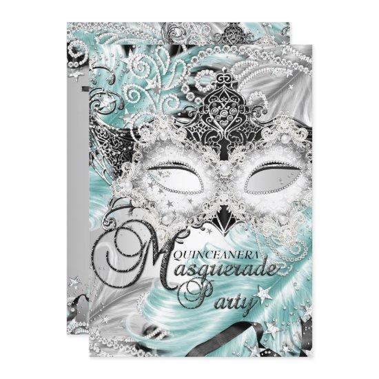 Silver Teal Sparkle Mask Masquerade Quinceanera