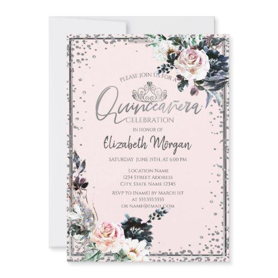 Silver Tiara,Diamond Frame White Flowers