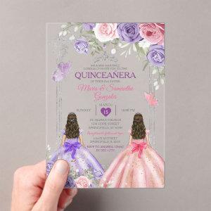 Silver Twin Princess Purple And Pink Quinceañera Acrylic