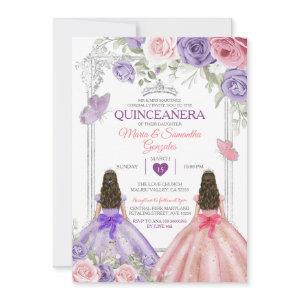 Silver Twin Princess Purple And Pink Quinceañera