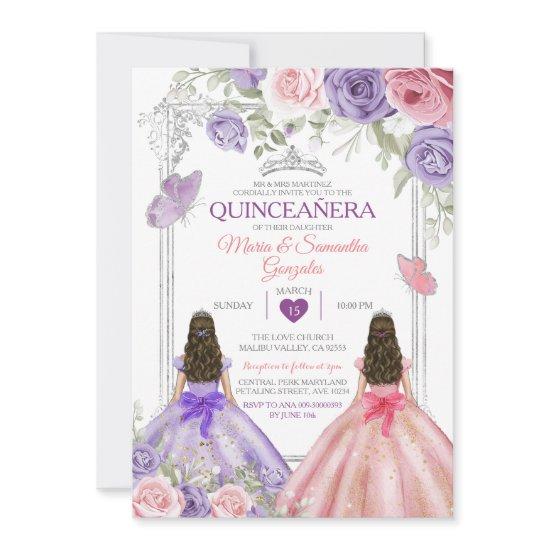 Silver Twin Princess Purple And Pink Quinceañera
