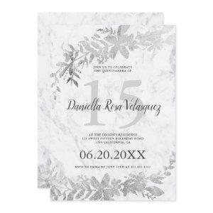 Silver typography Floral white marble quinceanera