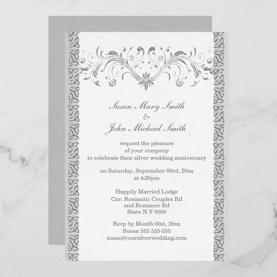 Silver white celtic floral wedding anniversary foil