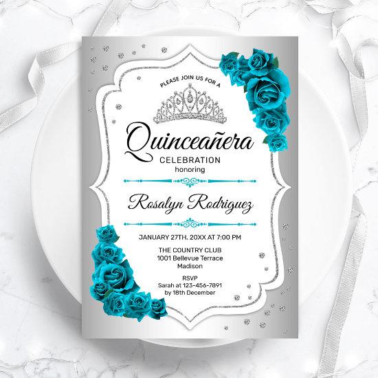 Silver White Royal Teal Quinceanera