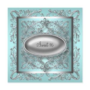 Silver White Teal Blue Sweet 16 Birthday Party