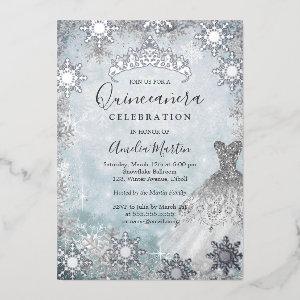 Silver Winter Snowflake Blue Quinceanera Foil Foil