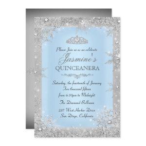 Silver Winter Wonderland Blue Quinceanera Invite