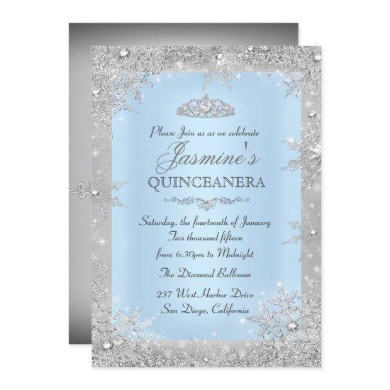 Silver Winter Wonderland Blue Quinceanera Invite