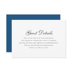 Simple Blue White Calligraphy Quinceanera Details RSVP Card