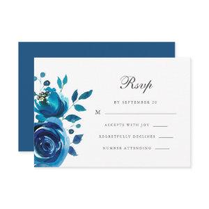 Simple Blue White Calligraphy Quinceanera RSVP Card