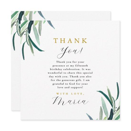 Simple Botanical 15th Birthday Thank You