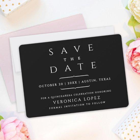 Simple Chic Classic Black And White Quinceañera Save The Date
