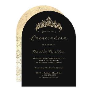 Simple Elegant Arch Black Gold Tiara Quinceanera
