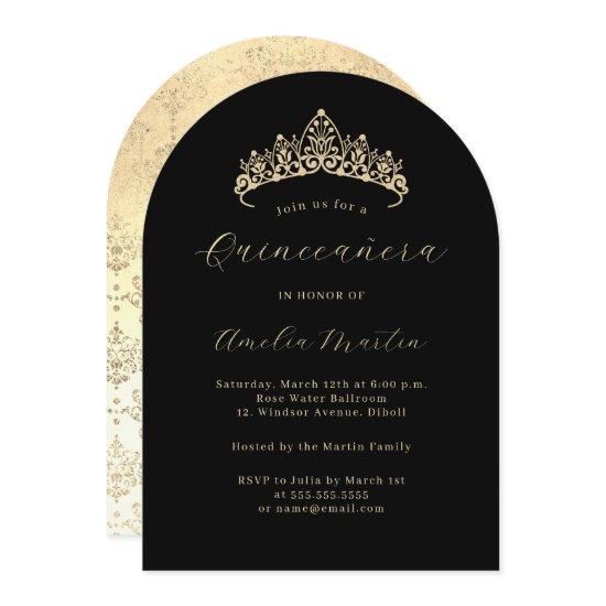 Simple Elegant Arch Black Gold Tiara Quinceanera