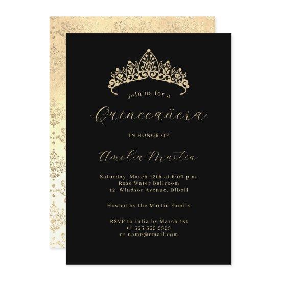 Simple Elegant Black Gold Tiara Quinceanera