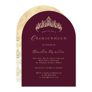 Simple Elegant Burgundy Gold Tiara Quinceanera