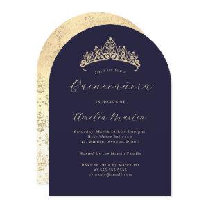 Simple Elegant Navy Gold Tiara Quinceanera