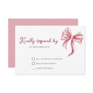 Simple Elegant Pink Bow Party RSVP Card