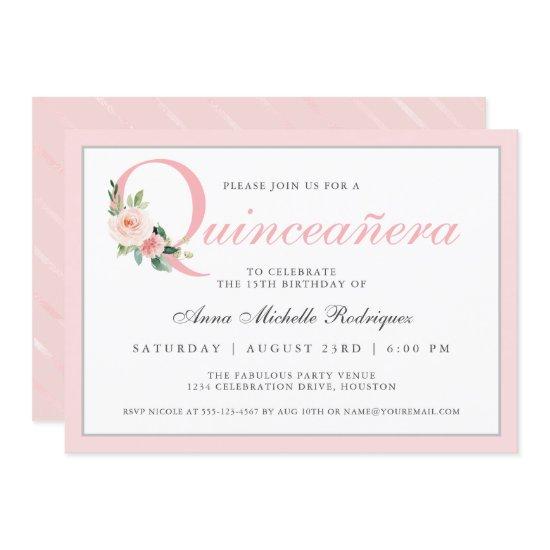 Simple Elegant Pink Floral Quinceanera Birthday