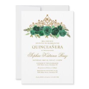 Simple Floral Emerald Green Gold Crown Quinceañera