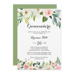 Simple Floral Green Calligraphy Quinceañera