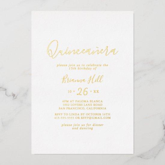 Simple Minimalist Quinceañera Gold  Foil