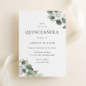 Simple Modern Green Leaf Quinceanera 15th Birthday