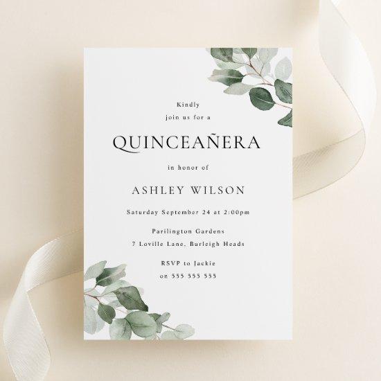 Simple Modern Green Leaf Quinceanera 15th Birthday