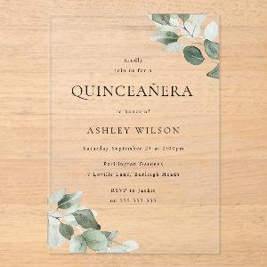 Simple Modern Minimal Green Leaf Quinceanera Party Acrylic