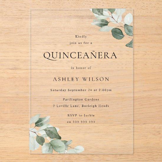 Simple Modern Minimal Green Leaf Quinceanera Party Acrylic