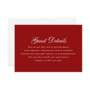 Simple Red White Calligraphy Quinceanera Details RSVP Card