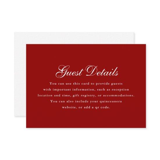 Simple Red White Calligraphy Quinceanera Details RSVP Card