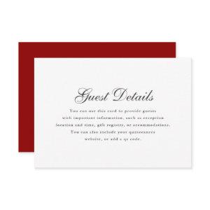 Simple Red White Calligraphy Quinceanera Details RSVP Card