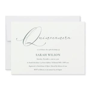 Simple Script Black White Quinceañera Invite