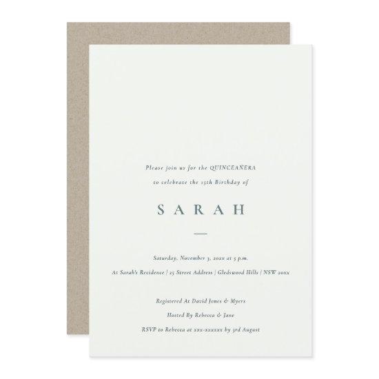 Simple Script Black White Quinceañera  Invite
