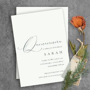 Simple Script Black White Quinceañera  Invite