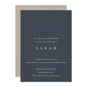 Simple Script Navy Black Quinceañera  Invite
