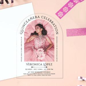 Simple Stylish Classic Quince Photo And Black Typo Acrylic
