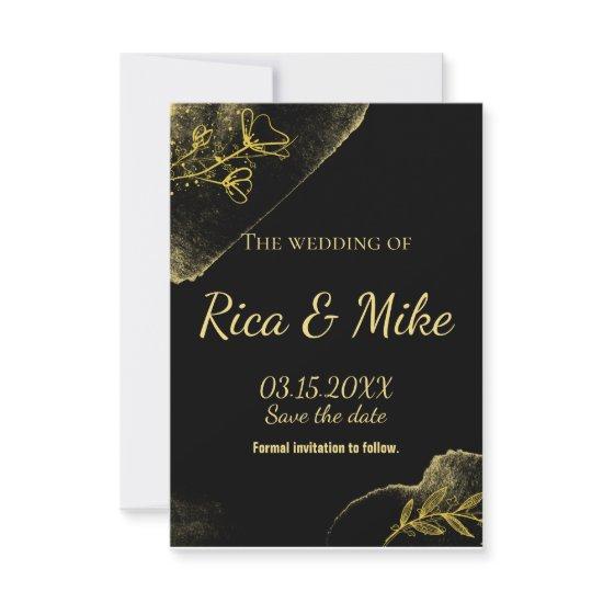 Simply gold black Modern Save the Date Enclosure C RSVP Card
