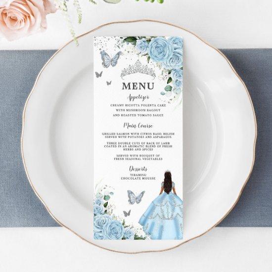 Sky Blue Floral Princess Dress Quinceañera Menu