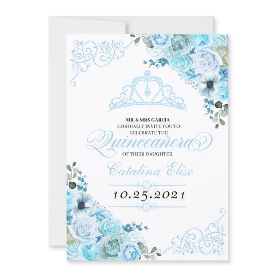 Sky Blue Floral Quinceanera Birthday