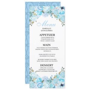 Sky Blue Floral Quinceanera Menu