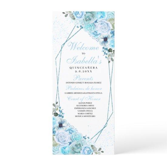 Sky Blue Floral Quinceanera Program