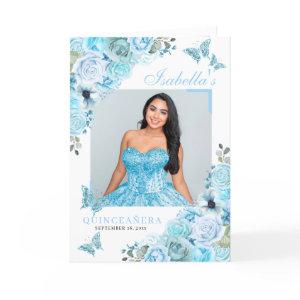 Sky Blue Floral Quinceanera Tiara Butterflies Program