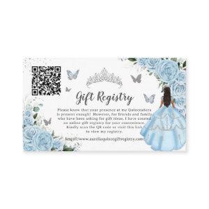 Sky Blue Floral Silver Quinceañera Gift Registry Enclosure Card