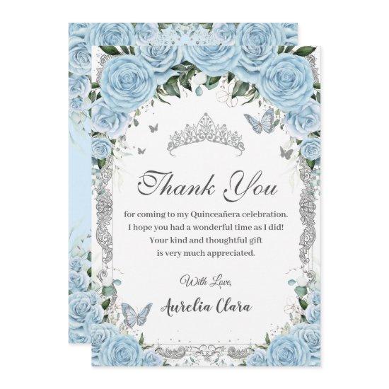 Sky Blue Floral Sweet 16 Quinceañera Thank Card