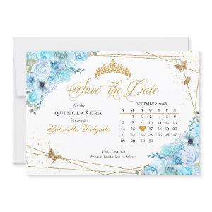 Sky Blue & Gold Quinceañera Save The Date