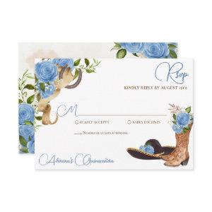 Sky Blue Rose Charro Western Quinceanera RSVP Card