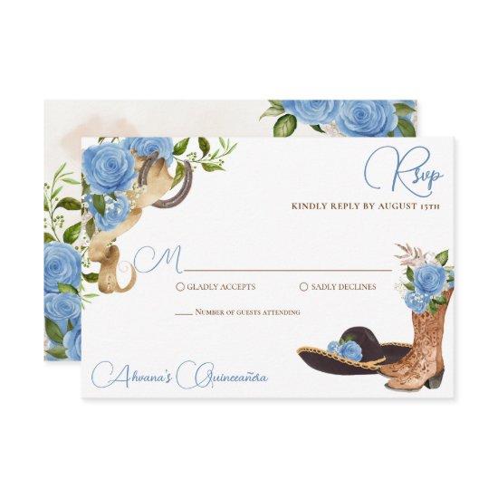 Sky Blue Rose Charro Western Quinceanera RSVP Card